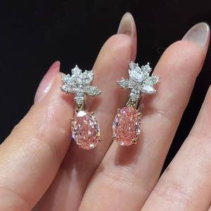 18K Gold Lab Grown Diamond Drop <b>Earrings</b> IGI Certified Pink Oval Cut Flower <b>Studs</b> Luxury Iced Out Floral Dangle Women Jewelry - Product Image 2
