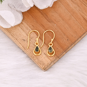 Natural Green Tourmaline Teardrop Gold Plated Brass <b>Hook</b> <b>Earrings</b> for Women Trendy Gift - Product Image 3
