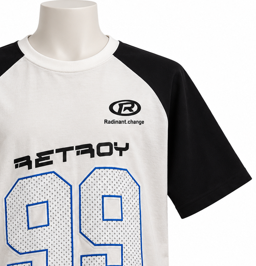 Camiseta Gráfica de Manga Raglán Blanca y Negra para Hombre, con Estampado de Número Azul, Estilo Casual, Deportivo, Urbano, para Uso Diario, 100% Algodón Transpirable - Product Image 3