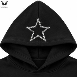 Sudadera con capucha de algodón pesado para hombre, negra, con pedrería, estilo streetwear, hombros caídos, gráfico de diamantes, personalizada - Product Image 4
