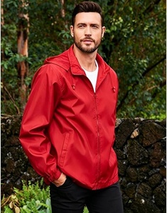 Women's <b>Red</b> <b>Windbreaker</b> Jacket Full Sleeve Zipper Closure Hooded Waterproof Casual Solid Color Regular Length Outerwear - Product Image 2