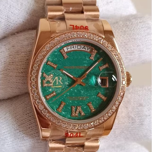 Reloj Mecánico de 36 mm en Oro Rosa con Cierre Oculto, Esfera Verde Aventurina, Bisel y Marcadores de Diamantes, Deportivo, de Lujo y Alta Calidad - Product Image 1