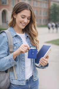 Tarjetero de cuero PU Wriza Fashion con cierre de botón a presión, estuche delgado para tarjetas de crédito ATM, llavero para hombres y mujeres, accesorio de cartera - Product Image 2