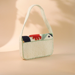 Bolso Cruzado Cuadrado Clásico con Cuentas Blancas, Diseño de Limón Bordado, Impresión Serigráfica, Estilo de Moda para Viajes, Uso Diario, Bolso Tote Artesanal - Product Image 2