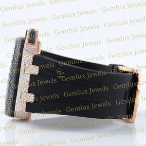 Iced Out D VVS Moissanite Diamond Chronograph White Dial Black Rubber Strap Diamond Watch For Men's - Product Image 4