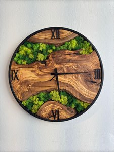 Handmade Olive Wood Moss <b>Wall</b> <b>Clock</b> Rustic Natural Home Eco-Friendly Wooden Moss <b>Clock</b> <b>Unique</b> Forest-Inspired Home Decor Piece - Product Image 5