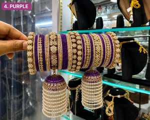 Indian Bridal Kundan <b>Bangles</b> <b>Set</b> Green Beaded Alloy Gold Plated Wedding Jewellery Traditional Handmade Chooda - Product Image 3
