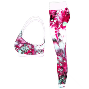 Sublimated Cropped Yoga Tank with Solid Compression Footed <b>Leggings</b> Breathable Drawstring Closure 2-Piece Set for <b>Women</b> Red - Product Image 6
