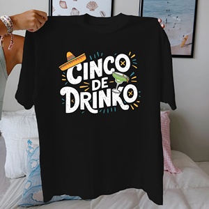 Cinco Drop Five of Drinko T-shirt en tricot imprimé décontracté 100 % coton pour femme, coupe confortable - Product Image 1
