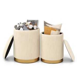 Set di 2 Pouf Contenitori Moderni in Velluto e Lino per Camera da Letto, Ingresso e Uso Alberghiero - Product Image 5