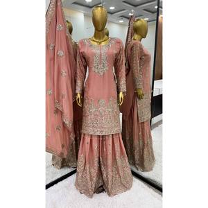 Beautiful Chiffon <b>Top</b>-Bottom and Dupatta Set with Heavy Embroidery Sequence Work - Product Image 5