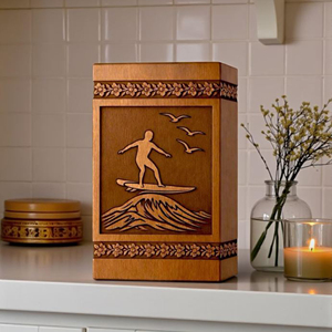 Handmade Wooden Cremation Urn | Surfer Memorial Ashes urn Funeral Memorial Keepsake by AYAANS - Product Image 2