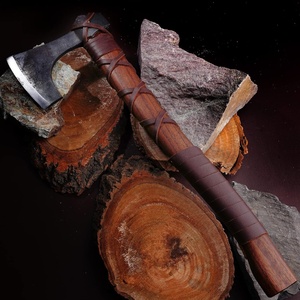 Viking Authentic Hand-Forged Medieval <b>Axe</b> Solid Leather-Wrapped Wooden <b>Handle</b> 18-Inch High Carbon Steel Hatchet Hardened Blade - Product Image 1