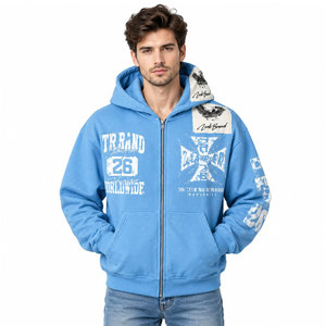 Sudadera con capucha azul claro para hombre, con estampado gráfico, estilo urbano, de alta calidad, hecha a medida. - Product Image 2