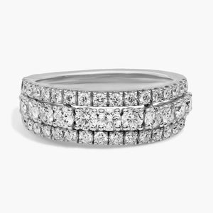 แหวนทองคำขาว 14K ประดับเพชรแล็บโกรว์หลายแถว - Product Image 1