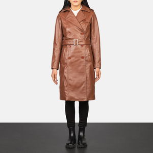 Women's Khaki Hooded Motorcycle Leather Jacket <b>Waterproof</b> Windproof <b>Long</b> Sleeve Autumn <b>Winter</b> Biker <b>Coat</b> Wholesale - Product Image 1