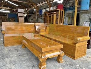 Traditional Teak Sofa Set with Carved Backrest and Matching <b>Coffee</b> <b>Table</b> for Living Room Apartment Villa Home Furniture - Product Image 2