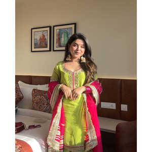 Conjunto de Top y Pantalones Plazzo con Dupatta para Fiesta, con Bordado, para Mujer - Product Image 6