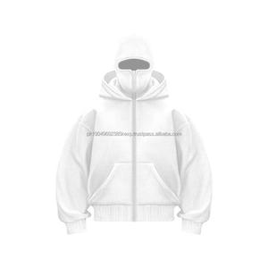 Sweat-shirt et sweat à capuche pour homme avec masque facial, imprimé brodé personnalisé, fermeture éclair, lavage à la pierre, délavé, déchiré, style balaclava ninja - Product Image 2