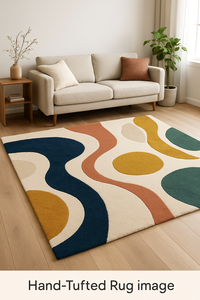 Tapis de qualité supérieure, blanc, avec un motif unique multicolore, de forme carrée, écologique, en laine douce, pour la décoration de bureau. - Product Image 3