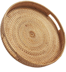 Round Rattan Woven Serving <b>Tray</b> with Handles Multifunction Food Dessert Snack Server for Kitchen Living Room - Product Image 6