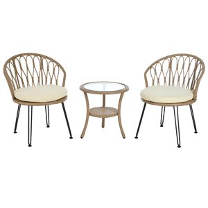 Set da Esterno U_STYLE in 2 Pezzi, Sedie Singole in Rattan con Tavolo Rotondo in Vetro per Terrazze, Balconi o Cortili - Product Image 5