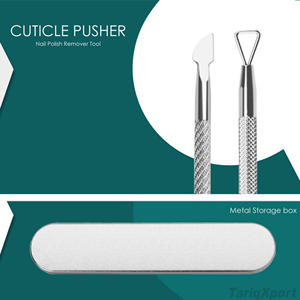 Empujador de cutículas de acero inoxidable de doble punta, juego de herramientas para manicura y cuidado de cutículas. - Product Image 2