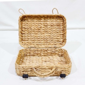 Classic Rectangle Water Hyacinth Suitcase <b>Storage</b> <b>Box</b> <b>with</b> <b>Lid</b> Wooden Buttons Eco-Friendly 2-Layer - Product Image 4