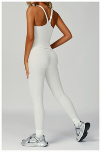 Conjunto de Yoga de 2 Piezas, Cuello Cuadrado, Tirantes Finos, Leggings de Cintura Alta, Largos, Sin Costuras, Acanalados, Ropa Deportiva - Product Image 3