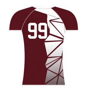 Maillot de compression athlétique personnalisé marron et blanc à manches courtes, col ras du cou, motif géométrique, pour entraînement de performance et sports nautiques - Product Image 1