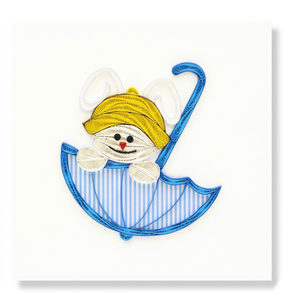 Carte en quilling faite à la main, motif chaton mignon avec parapluie, art papier, cadeau pour bébé, souvenir vietnamien avec enveloppe - Product Image 1