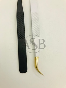 Pince à épiler d'extension de cils en acier inoxydable massif courbé en J avec logo personnalisé testé à la main avec un logo privé durable - Product Image 6