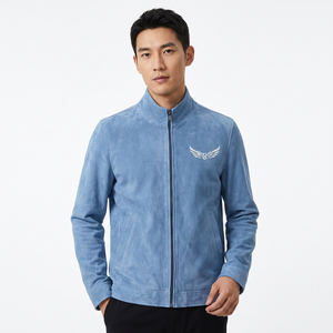 Chaqueta Azul para Hombre, Cuello Alto, Cierre de Cremallera, Estilo Casual para Otoño, Corte Regular, Color Sólido - Product Image 5