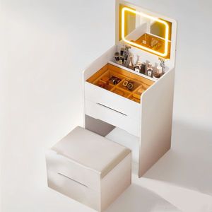 3-in-1 Compact <b>Makeup</b> Vanity Set Small Lighted <b>Mirror</b> Visible Glass Desktop with 3 Drawers Flip Top Vanity Desk - Product Image 4