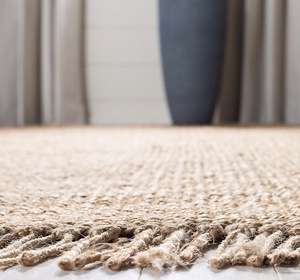 Handwoven Natural Jute Solid Color Flat Pile <b>Rug</b> with Fringe Eco-Friendly <b>Boho</b> Area Carpet - Product Image 2