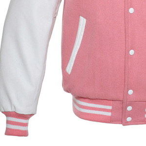 PINK VARSITY HOODIE LETTERMAN WOOL&REAL LEATHER <b>JACKET</b> with Classic Button - Product Image 4