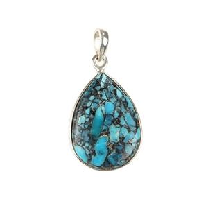 Naturel 16x22mm Tibétain Toile D'araignée Turquoise Gemme En Argent Sterling Minimaliste Bijoux Dainty Poire Forme Charmes Pendentif pour Elle - Product Image 1