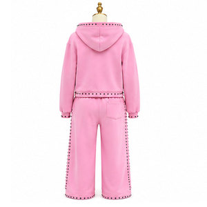 Pink <b>Y2K</b> <b>Tracksuit</b> Set With Rhinestone Letter Logo Hooded Zipper Sweatshirt And Full Length Pants For Women Autumn Wear - Product Image 5