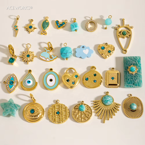 Turquoise Dream Bouquet | 18K PVD Gold Plated Stainless Steel Charm Pendant for DIY Jewelry Making | Waterproof & Hypoallergenic - Product Image 4