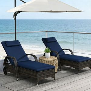 Set di 2 Sdraio da Esterno Blu Scuro, Comode Sedie a Sdraio per Patio o Spiaggia - Product Image 4