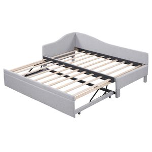 Cama nido en forma de L gris tamaño twin con cama nido extraíble tapizada - Product Image 6