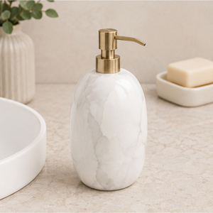 Distributeur de savon de luxe en marbre blanc avec pompe en laiton doré, flacon de lotion en pierre naturelle pour salle de bain moderne et décoration d'hôtel - Product Image 4