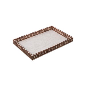 Bandeja Decorativa Ecológica Hecha a Mano Estilo Árabe con Borde de Nácar y Ratán, Incrustaciones de Concha, Material Natural, 12 Pulgadas - Product Image 6