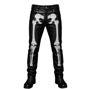 Pantalon en cuir noir pour homme, pantalon de motard avec motif os, pantalon de moto gothique, pantalon en cuir fait main - Product Image 1