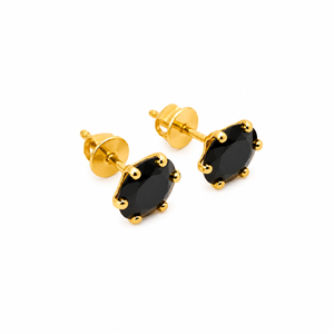 18K Solid Gold Round Cut <b>Black</b> Onyx <b>Stud</b> <b>Earrings</b> Minimalist High Polish Women Daily Wear Party Wedding Gift Jewelry - Product Image 4