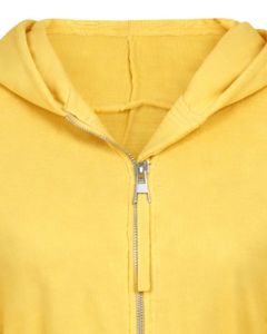 Sudadera con capucha corta amarilla para mujer, personalizada por el fabricante, con cremallera, corte ajustado, manga larga, estilo casual urbano, de algodón y forro polar. - Product Image 3