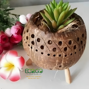 ECO2GO Pot de fleurs en coquille de noix de coco naturelle, fait à la main, écologique, pour la décoration de la maison et du jardin - Product Image 1