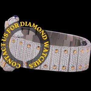 Dernier design, or blanc, moissanite taille brillant, cadran carré chiffres romains, mouvement à quartz, bijoux tendance et à la mode - Product Image 2