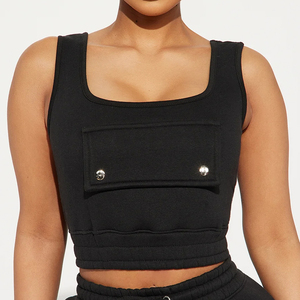 Women 2 Piece Black Knitted Crop Top And Shorts <b>Set</b> With Pocket Design <b>Square</b> Collar Casual Wear Spring Summer Style Trendy Wear - Product Image 4
