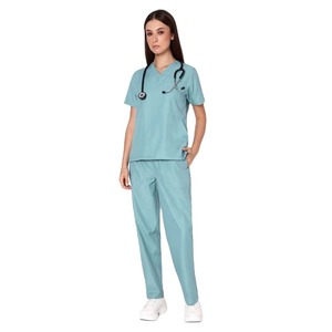 Women's <b>Scrub</b> <b>Top</b> V-Neck Short Sleeve With Pockets Hospital Uniform Woven Cotton Polyester Blend - Product Image 1